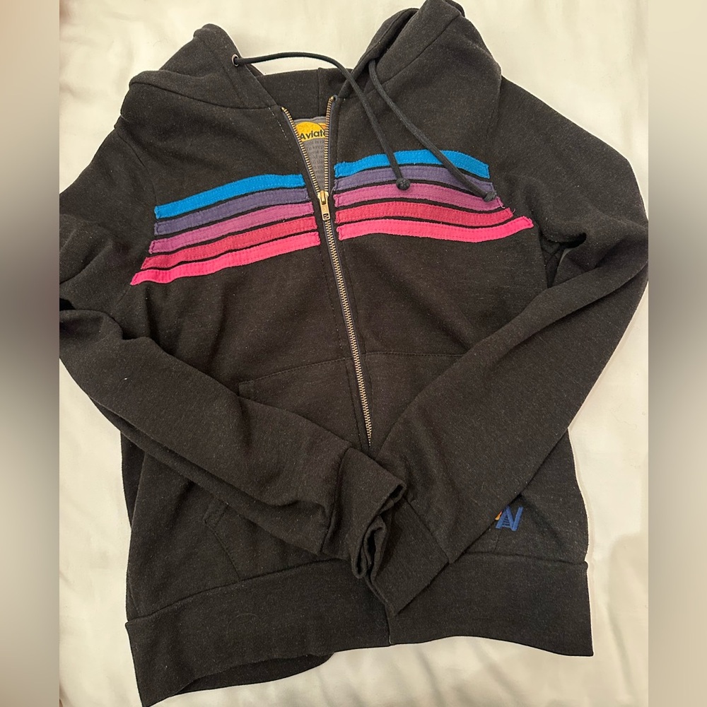 Aviator Nation Women’s Charcoal/Black Zip-Up Hoodie, Size Small